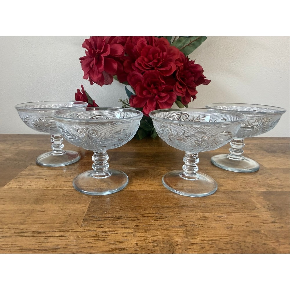 Vintage Indiana Glass Tiara Sandwich Pattern Dessert Cups Footed Sherbet‎ Bowls